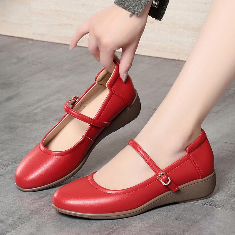 

3,5 см Большой размер 35-43 Удобные дышащие туфли из натуральной кожи с неглубоким вырезом Женские Мэри Джейн 2025 Туфли на плоской платформе для повседневной носки 43 красный
