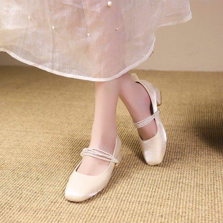 

Женские туфли Мэри Джейн, одинарные туфли, квадратный носок, толстый каблук, сказочный стиль, жемчуг, с юбкой, свадебная обувь, обувь для невесты, не устают, обувь для подружки невесты 40 абрикосовый