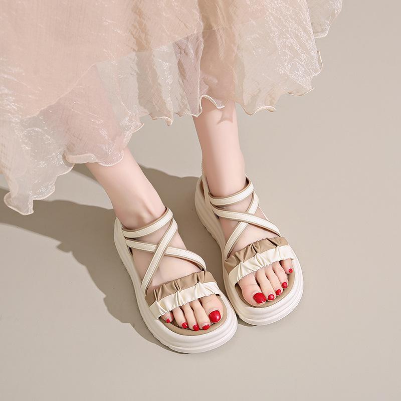 Summer platform niche 2025 new sandals fairy wind cross roman shoelaces Internet celebrity Korean version of sandals woman