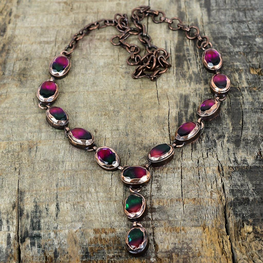 Facettierte mehrfarbige Turmalin Edelsteinkette elektrogeformte Kupferkette handgefertigte verstellbare Kettenhalskette Geburtsstein Schmuck Geschenke für Mama