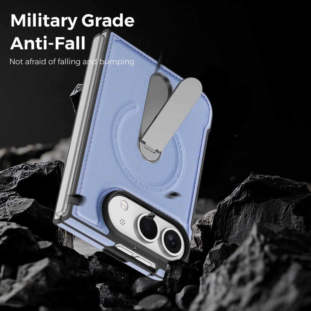 360 Rotating Magnetic Kickstand Skin Feel Leather Case for IPhone Ultra 18 Fold Wide Shockproof Wireless Charge Slim Fit Cover