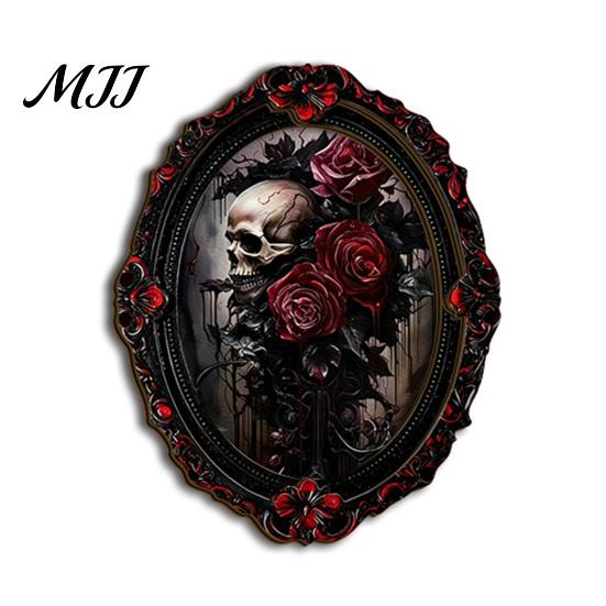 Small Halloween Scene Props Magnetic Fridge Magnet, Ghost Witch Photo Frame, Wooden Metal Cabinet Seasonal Ornaments Frame Decoration, Vintage