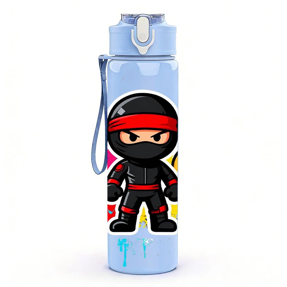 1pz Ninja Kid Ritratto a Schizzi di Colore 750ml Bottiglia d'Acqua Colorata in Plastica Tappo Flip-Top Anti-Perdita Per Sport Ufficio Uso Domestico