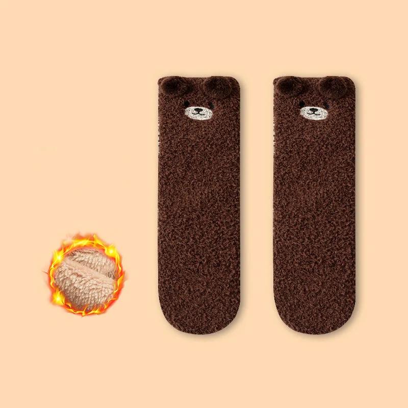 Cartoon Plush Baby Boys Girls Socks Cute Bear Thigh High Socks for Infant Winter Thicken Warm Coral Fleece Kids Stockings