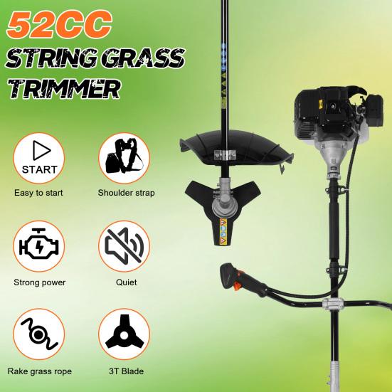 52CC 2-Stroke Gas Powered Lawn Mower with Ergonomic Handle, Powerful Engine Weed Trimmer Lawn Mower, Gas Powered Hedge Trimmer, Weed