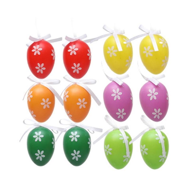 12PCS Plastic Easter Eggs Happy Easter Day Decors with Hangable Lanyards Colorful Eggs for Outdoor Easter Decors