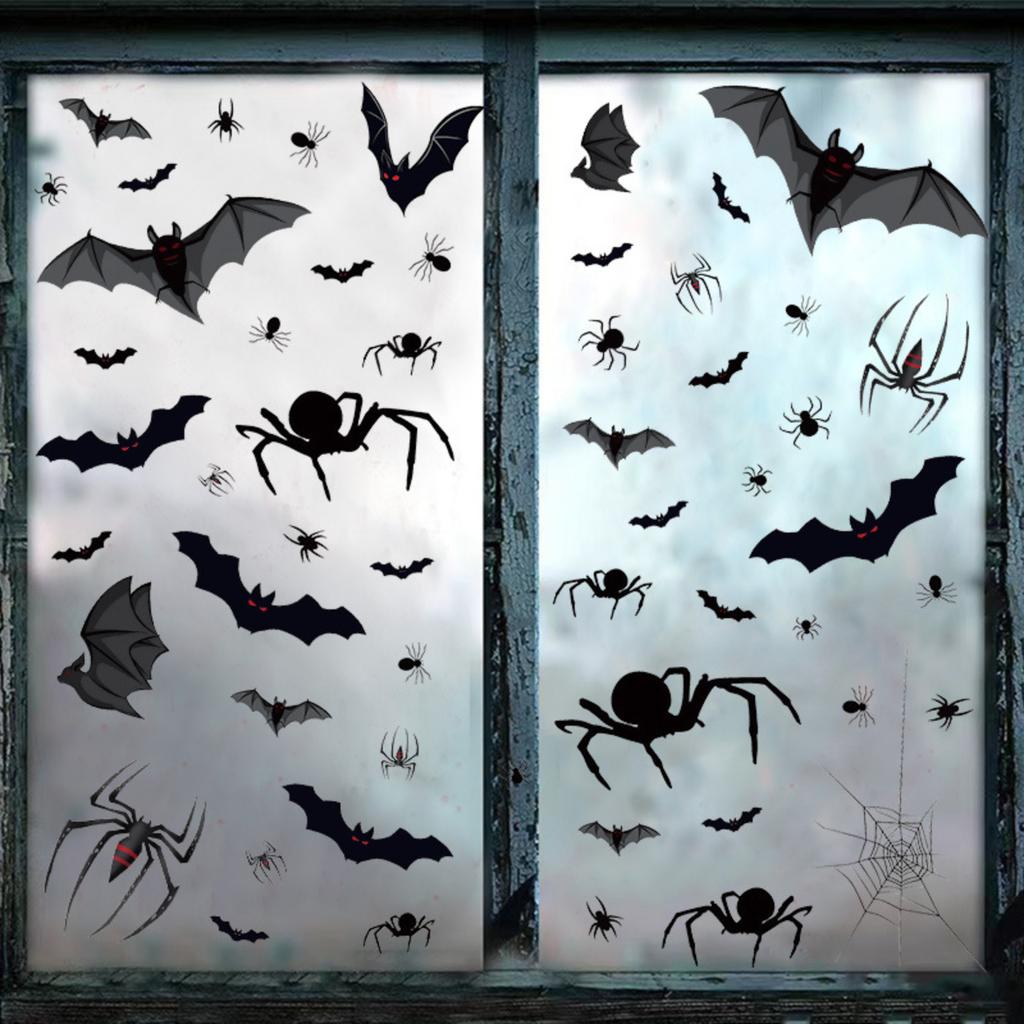 Halloween Static Clings Window Decorations Spiders Bats Webs PVC Stickers for Living Room Bedroom Seasonal Party Home Decor