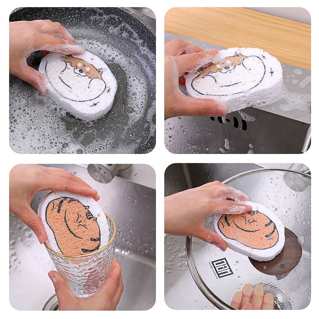 Kitchen Cartoon Dish Sponge Cleaning Sponges Double-Sided Scouring Pads Compressed Wood Pulp Sponge