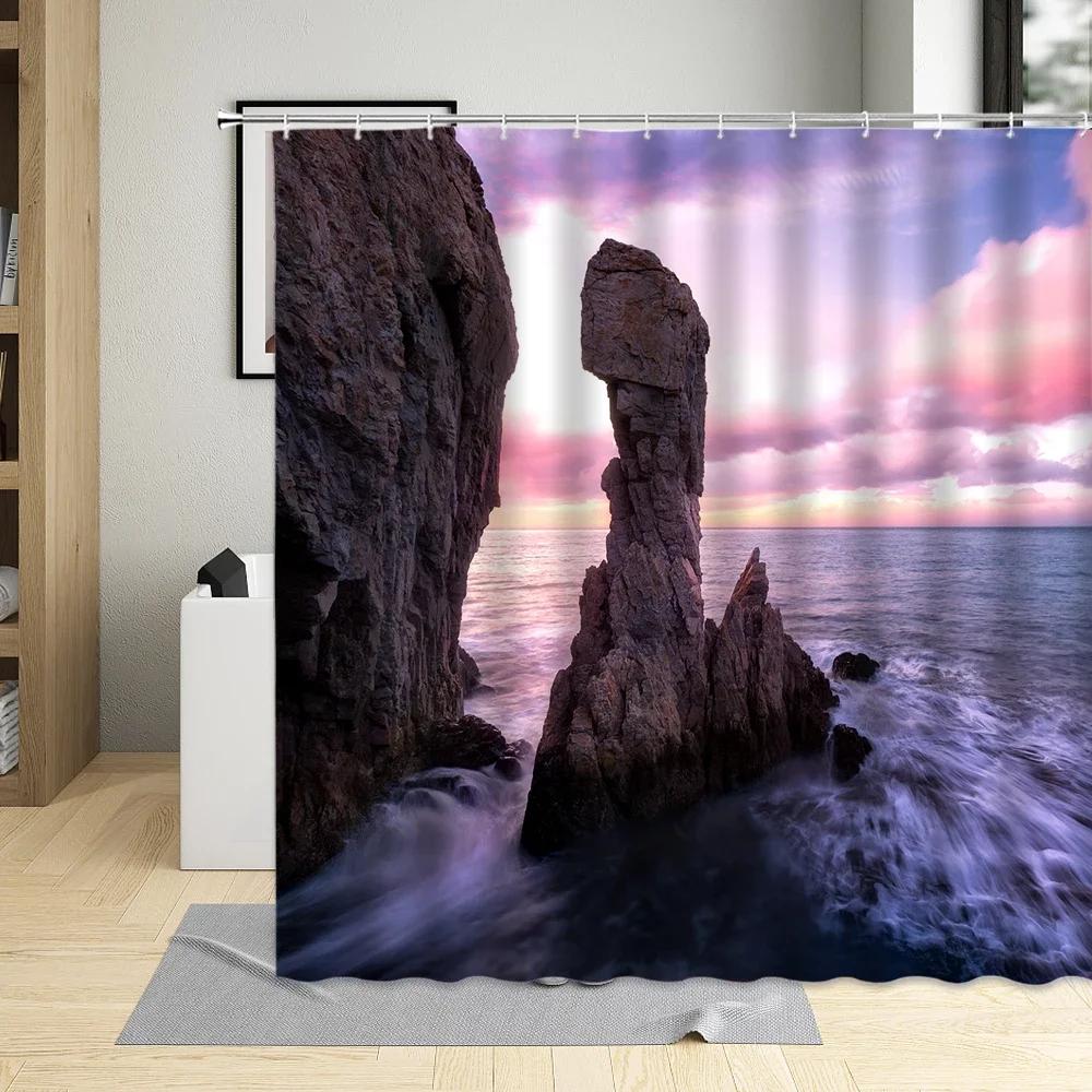 Forest Creek Mountain Water Shower Curtain Mountains Rock Natural Landscape Pattern Bathroom Screens Home Waterproof With Hooks
