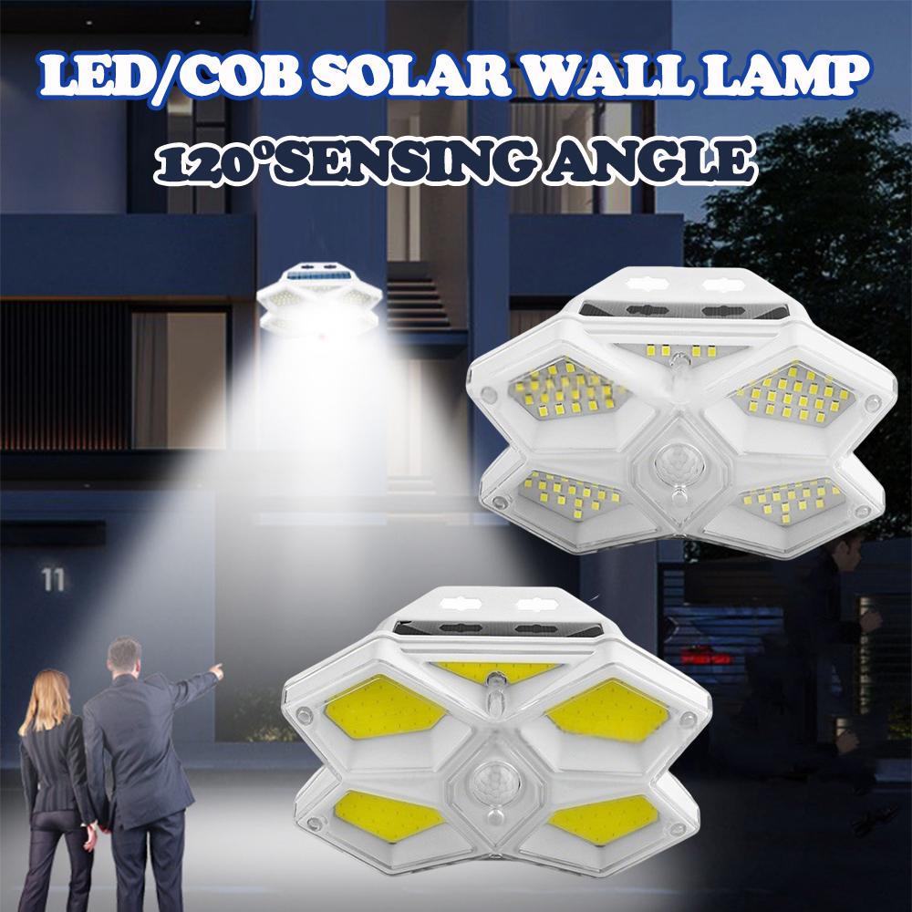 LED/COB Five Sided Solar Wall Lamp, Outdoor Human Body Induction Lamp, Household Courtyard Lamp, Road Fence Lighting Lamp