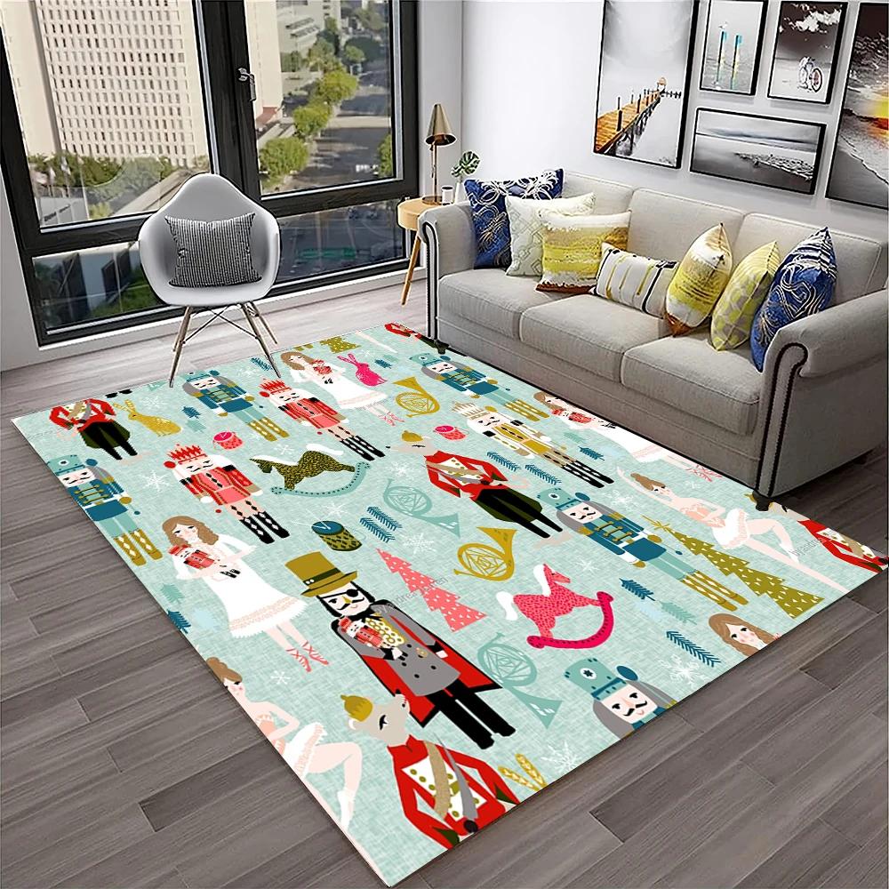 3D Nutcracker Christmas Tree Cartoon Carpet Rug for Home Living Room Bedroom Sofa Playroom Doormat Decor,kids Non-slip Floor Mat