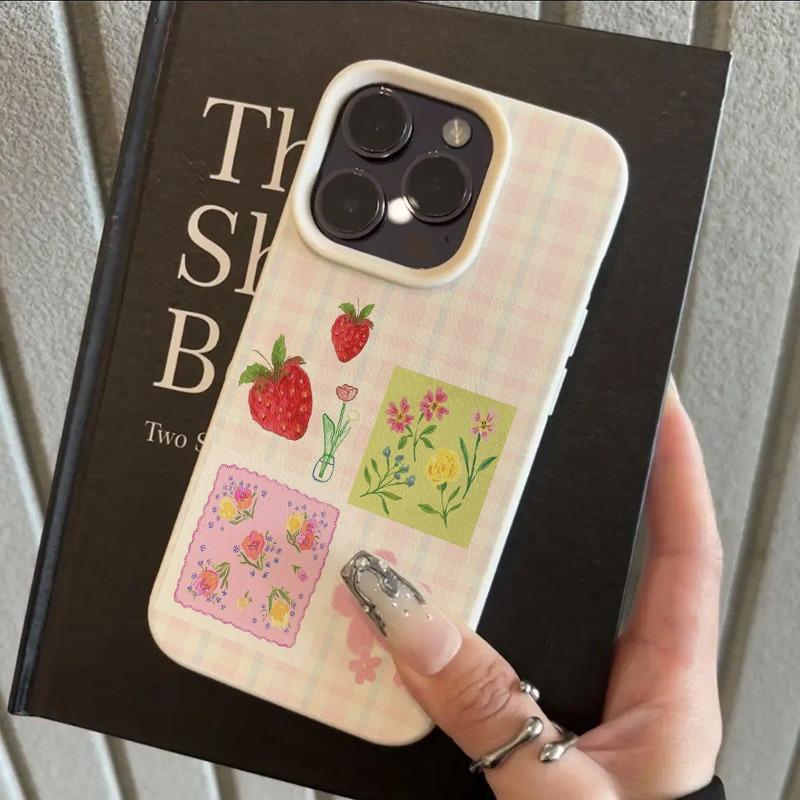 Strawberry check pattern phone case, suitable for iPhone 17, 16, 15, Plus, Pro, Max series phones - suitable for use as a gift