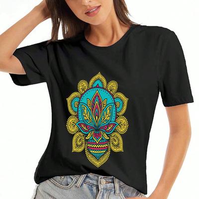 Blooming Mandala Unisex Cotton T Shirt, Premium Cotton Floral Print, Durable, Leisure And Fashion, Elegant Golden Swirls & Blossoms, Comfortable Fit F