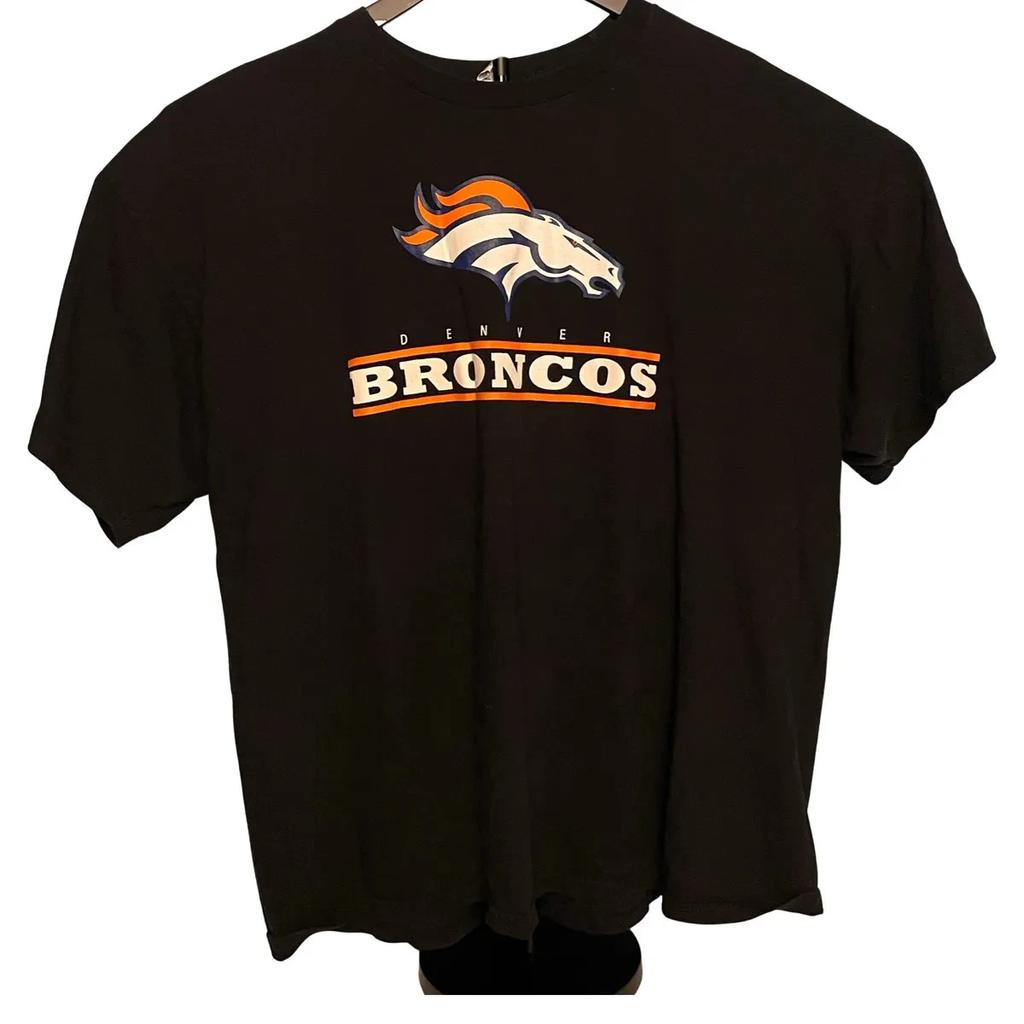 Denver Broncos Black 2XL T-Shirt Alstyle Heavyweight NFL Orange Lines Logo Tee