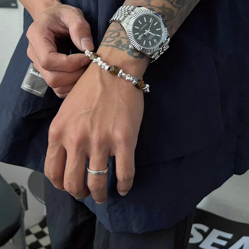 Retro Montage Fragments Beaded Bracelet For Men Stainless Steel Bracelet New Chinese Style Designer Zircon Unisex Accessories