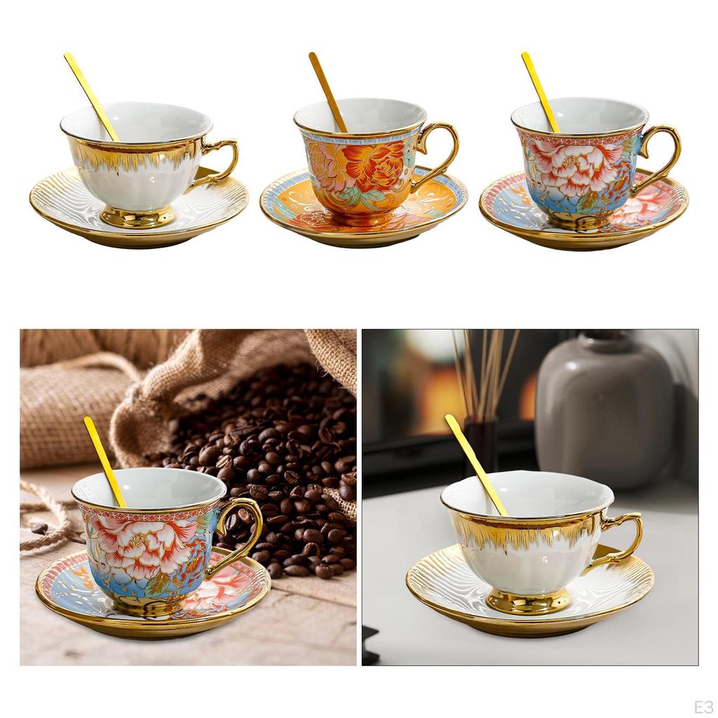Ceramic Coffee Cup and Saucer Afternoon Tea Set 7oz Styling with Gold Edge Espresso for