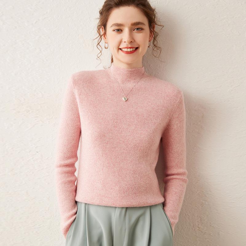 Women's Soft Cashmere Half-High Neck Knitwear - Cozy, Commuting, Daily Wear, Perfect for Layering.
