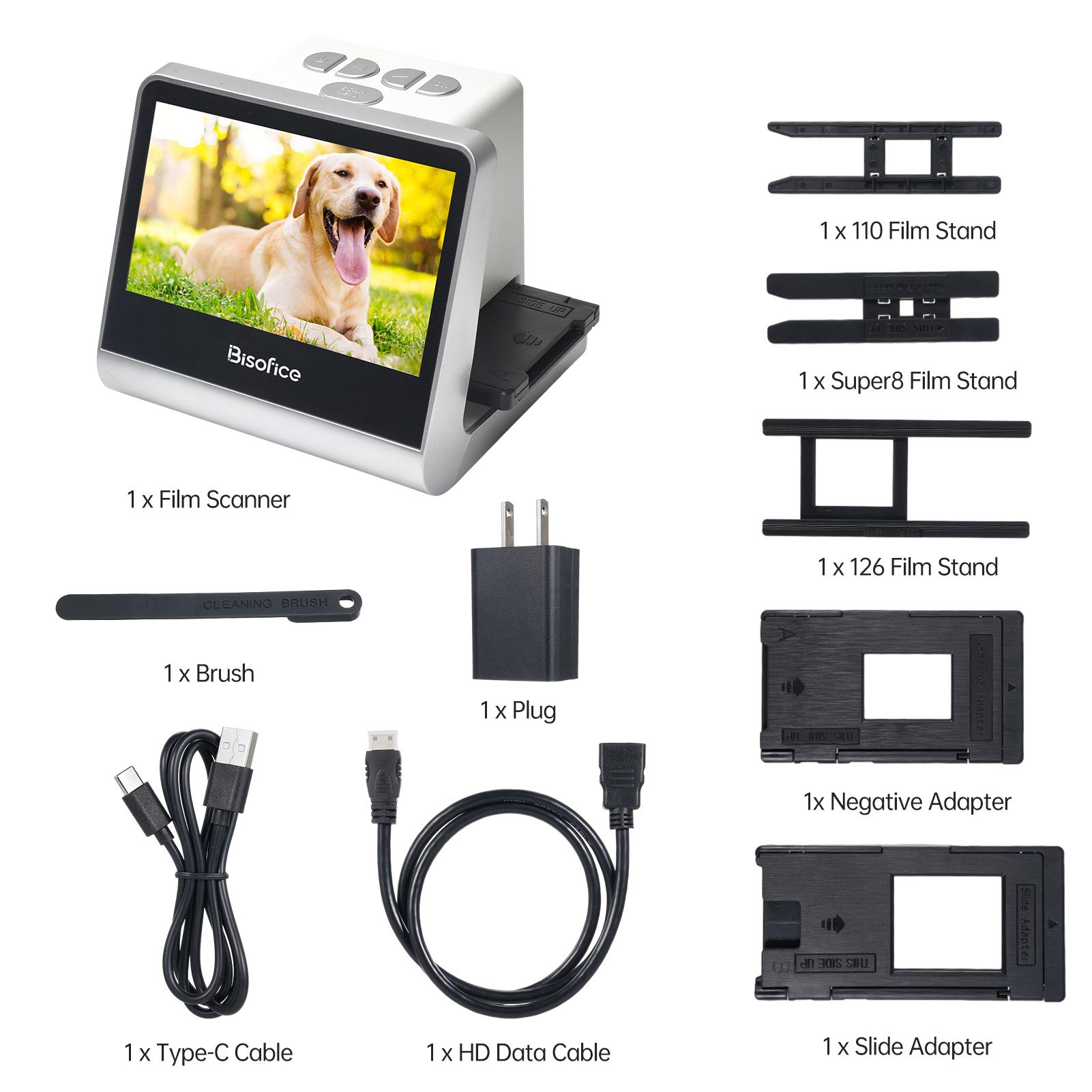 

Film and Slide Scanner for 135 Film(36*24mm)/126KPK /110 Film/Super8/ Monochrome/Slide to Digital JPEG Photos Built-in 16GB
