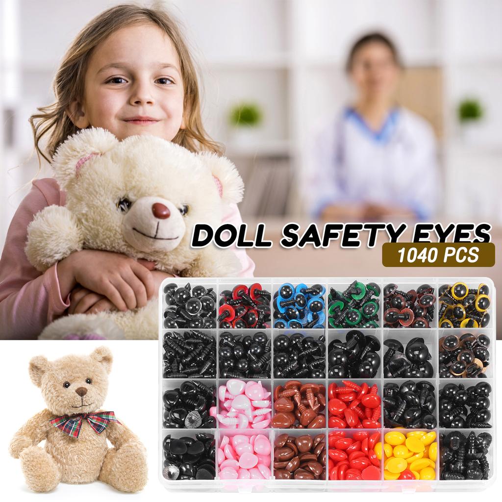 500/1040pcs Safety Eyes and Noses for Doll Stuffed Repair,6-14mm Colorful Eyes DIY Craft Doll Eyes and Nose for Crochet Toys
