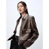 Peacebird Women's Maillard Style Lapel PU Leather Short Jacket