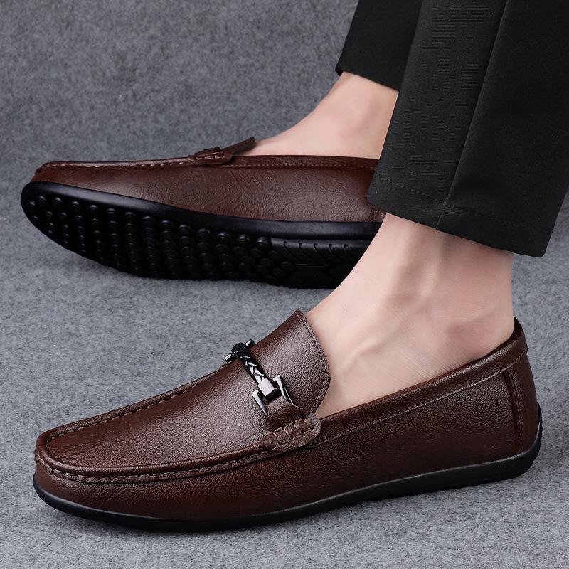 Men's Genuine Leather Slip-On Driving Shoes - Soft Sole, High-End Feel, Large Size