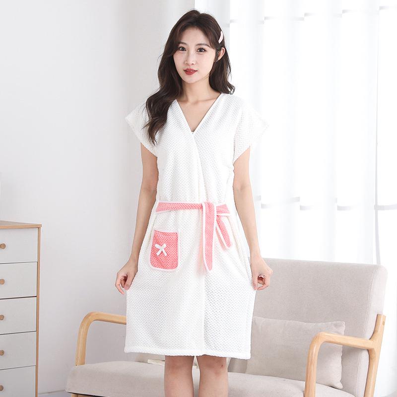 Merbau Damen Tragbarer Korallenfleece Badewickelrock-Handtuch-Bademantel