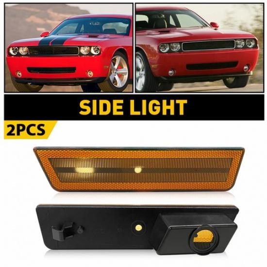 Bumper Amber Reflector Side Marker Lights Case For 2008-2014 Dodge Challenger EA