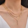 Delicate Zircon Pendant Necklace for Women, Stackable Multi-Layer Stainless Steel Necklace, 18K Gold Plated Fashion Jewelry Set