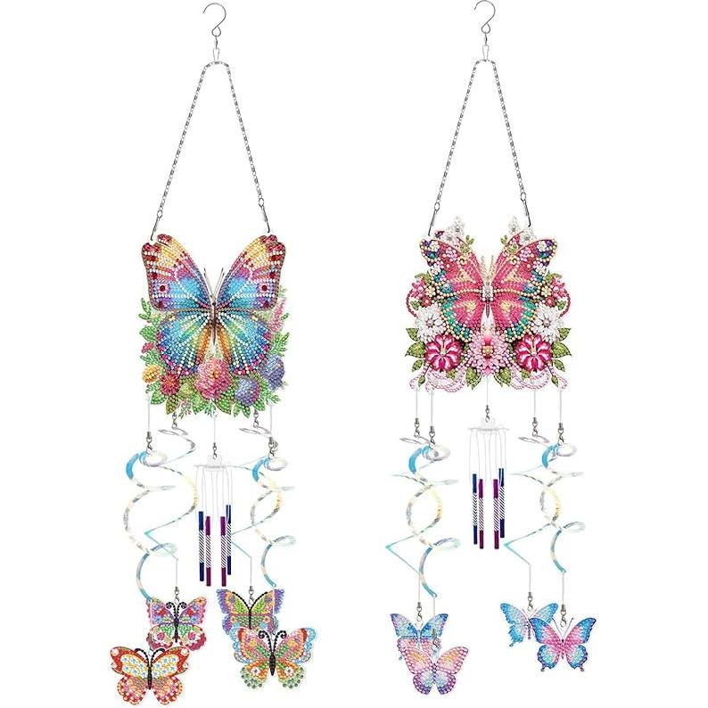 Generic DIY Dotted Diamond Art Painting Wind Chime Kit, Three-Dimensional Sun Catchers Diamonds Dot Paintings Hanging Ornaments, for Spring Garden
