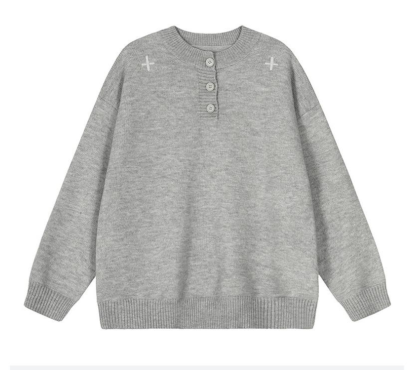 Elegant Henry Collar Embroidered Sweater - Men s Autumn & Winter Loose Knitwear 3XL серый