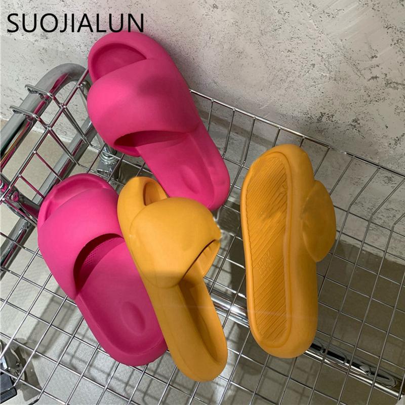 Fashion SUOJIALUN 2025 Summer Fashion Candy Colors Women Slipper Thick Platform Indoor Bathroom Soft EVA Anti-slip Home Floor Slides