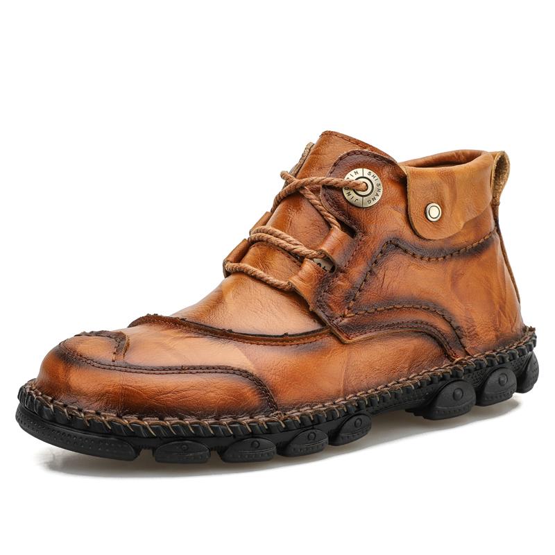 New Autumn Handmade Leather Plus Size 48 Men Boots Outdoor Design Sneakers Man Breathable Casual Leather Shoes Men Ankle Boots