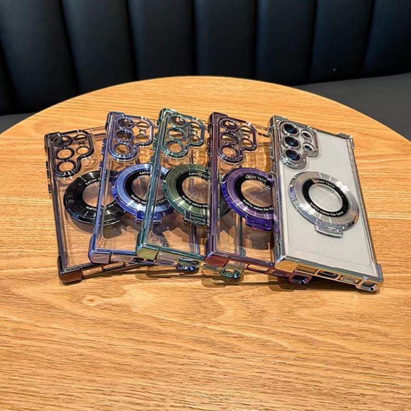 Samsung S24 Ultra Mobile Phone Case Electroplated Four Corner Anti Fall Magnifying Glass Magnetic Suction Bracket S23 Gradient Flash Powder