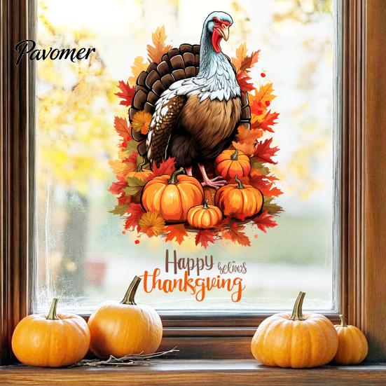 Static Window Clings for Thanksgiving Harvest Themed Sticker, Decorative Non Adhesive Cling, Removable Holiday Glass Stickers Watercolor Decals