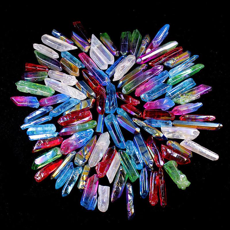 Titanium Lot Of Plating Rainbow Aura Quartz Crystal Point Healing 100g Ornaments