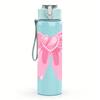 1PC Simple Large Pink Bow 750ml Color Plastic Sports Water Bottle Leakproof Flip Straw Lid Suitable for Sports Office Home Use