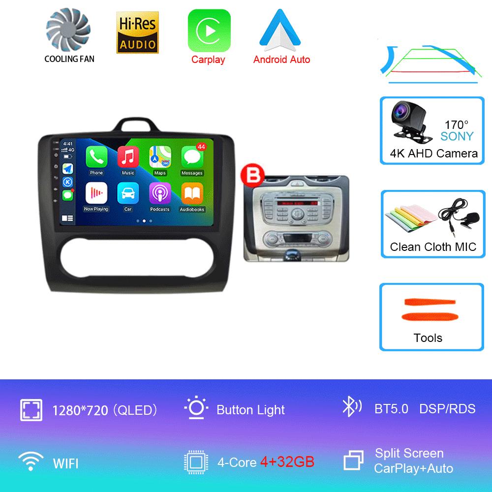 Android 14 Car Radio Autoradio For Ford Focus 2 Mk2 2004 - 2011 GPS Navigation Multimedia Player Carplay Stereo WIFI 360 Camera