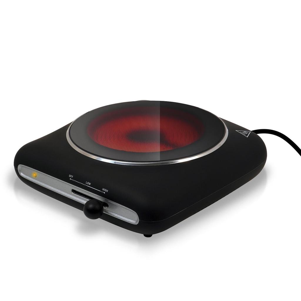 Tokyo Deco 1 Brenner Bordkomfyr 1000W Elektrisk Komfyr Kompakt Kompatibel med Svart Høy Effekt Bordplate Stilig Matt Maling Høy
