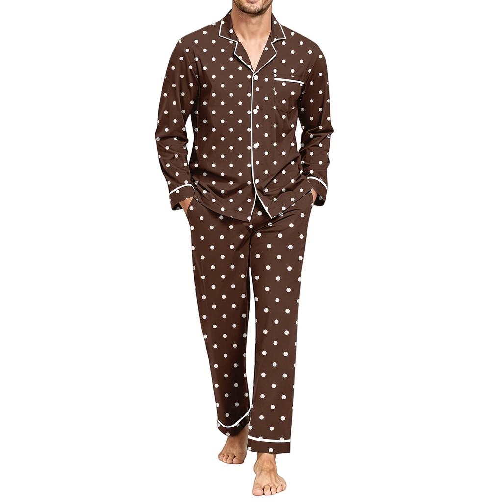 Men's Pajama Set with Long Sleeve Shirt and Pants, Loose Comfortable Sleepwear for Bedtime