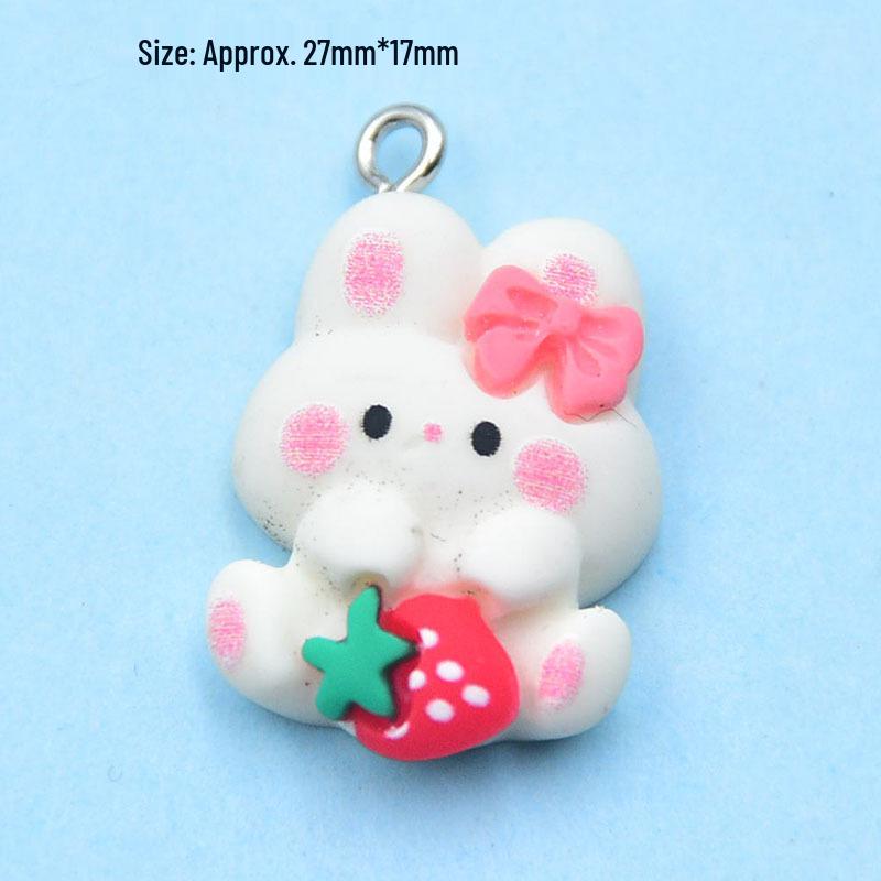 Colorful Resin Strawberry Rabbit Charm Earring & Keychain Accessory - DIY Jewelry