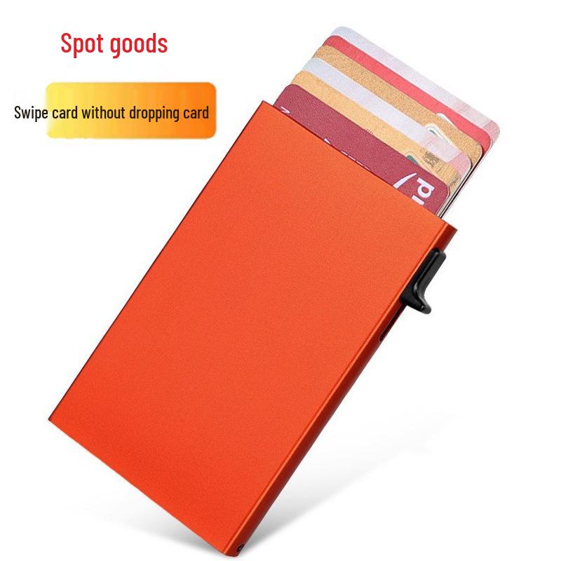 Hand-Push Aluminum Card Holder: Anti-Theft RFID Blocking, Anti-Degaussing, Automatic Pop-Up Credit Card Sleeve