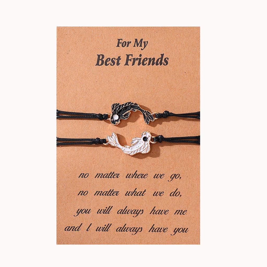 European & American Drip Oil Tai Chi Fish Best Friends Woven Bracelet & Necklace Set