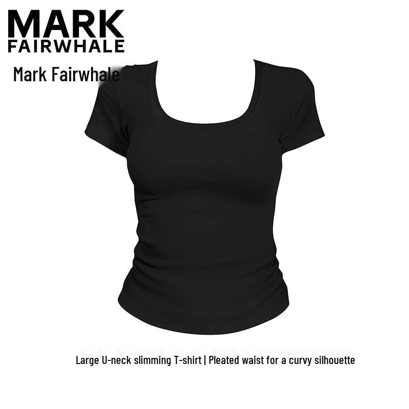 MARK FAIRWHALE Women s U-Neck Ruched Waist Slim Fit Short Sleeve T-Shirt L