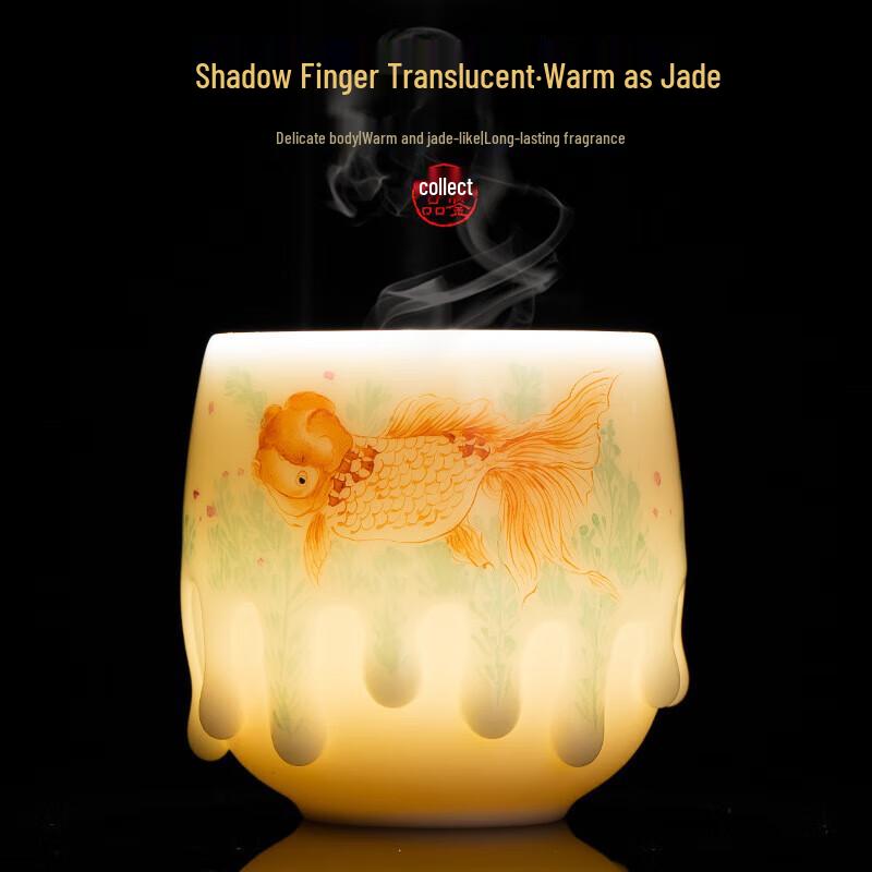 Dehua Suet Jade Porcelain Tea Tasting Cup - Koi Design