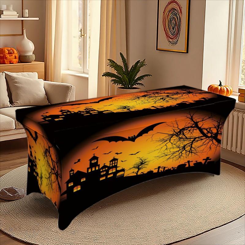 Halloween Printed Stretch Tablecloth Milk Fabric Outdoor Party Decor