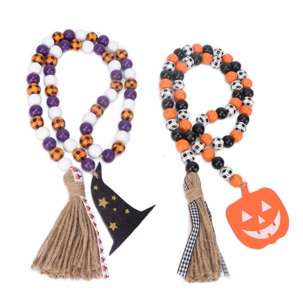 2Pcs Halloween Wood Beads Classic DIY Odorless Comfortable Durable Natural Farmhouse Bead Garland for Tree Wall Window
