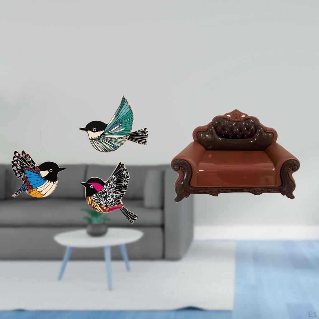 Wooden Bird Wall Art And Miniature Sofa Couch Single Chair Model DIY Accessory for Garden Study Room