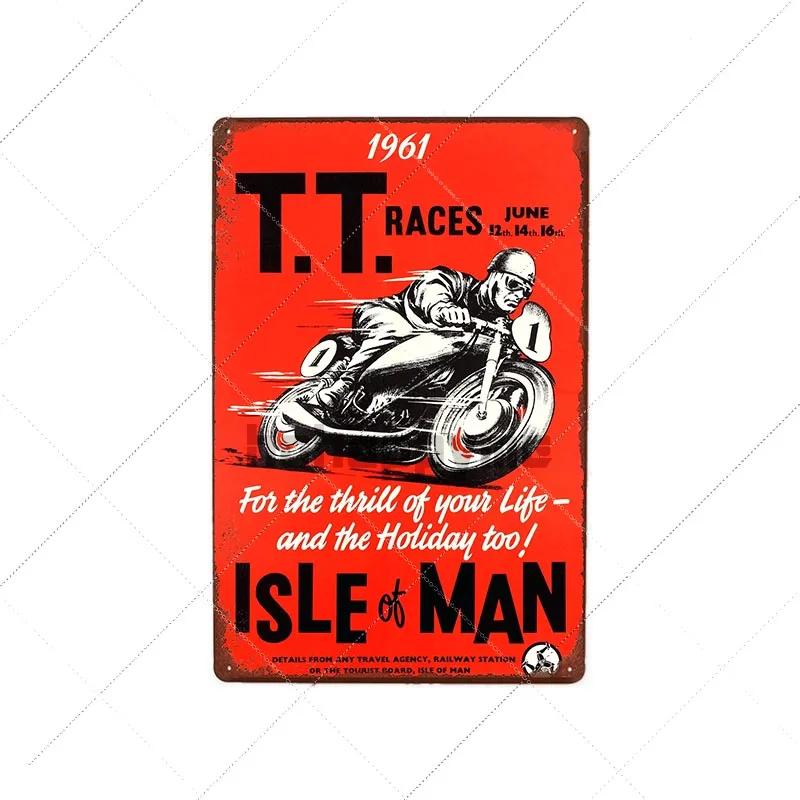 TT Isle Of Man Metal Poster Retro Vintage Tin Signs Motorcycle Races Plaque Wall Plate Pub Bar Garage Home Decor 20x30cm