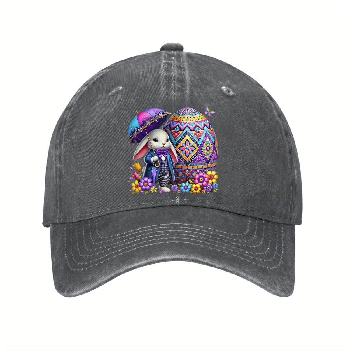 Easter Bunny and Vibrant Egg Print Cotton Baseball Cap Adjustable Casual Outdoor Sports Cap One Size
