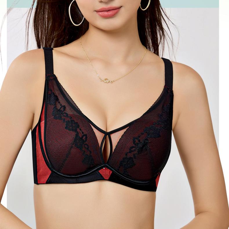 French Lace Bra Women's Mesh Bra Summer Soft Steel Ring Gathering Thin Push Up Bra